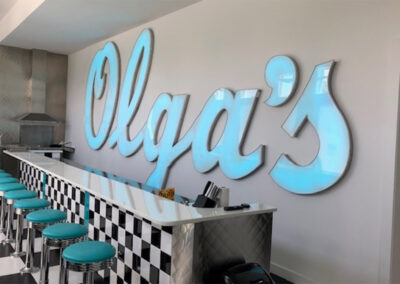 Olga's Interior Channel Letters with Flex Series Changeable Color - Blue