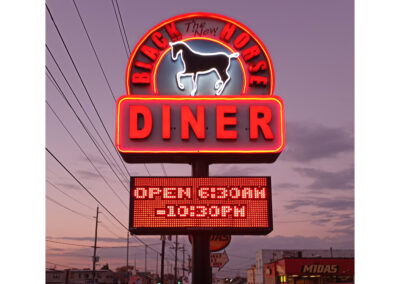 Black Horse Diner Pylon Sign with Red LEDs
